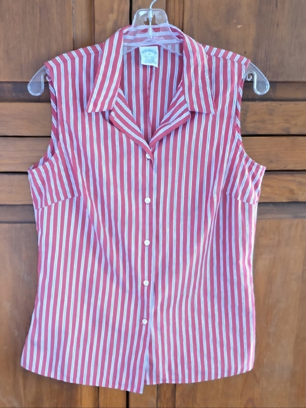 Brooks Brothers 1818 W Sz 8 Red/White Striped Sleeveless Tailored Cotton Blouse